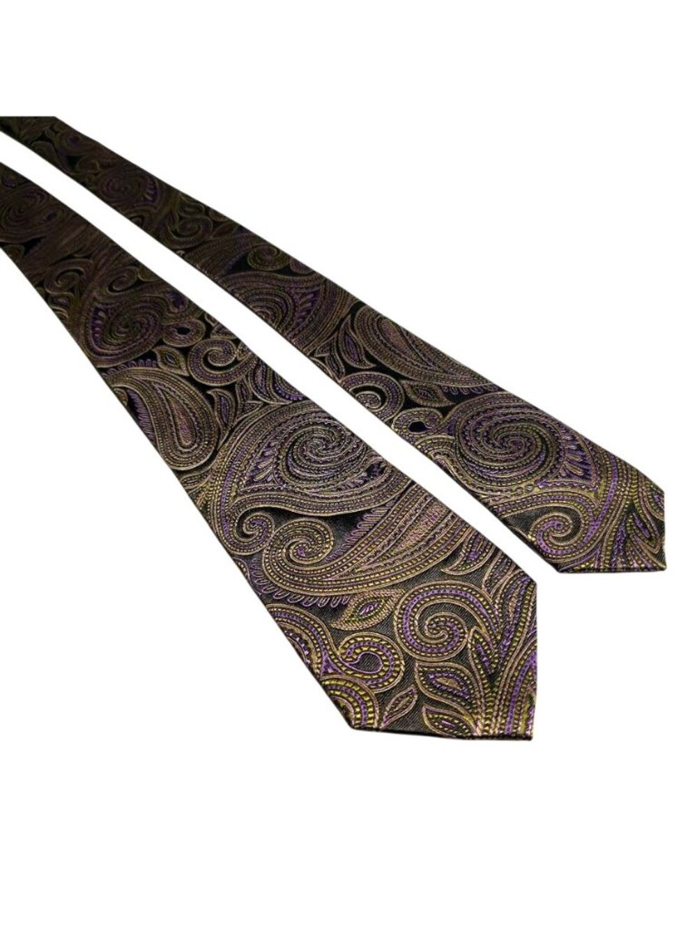 Banana Republic Purple Black Gold Paisley Designer Silk Skinny Tie Office Work